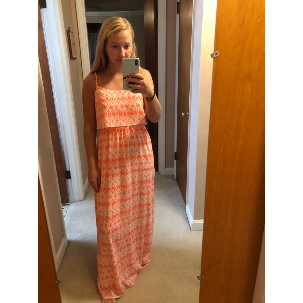 Takara Coral and White Maxi Dress